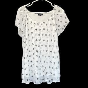 Tamara H Women Blouse Extra Large XL Lined Polka Dot Bow Print Coquette Feminine